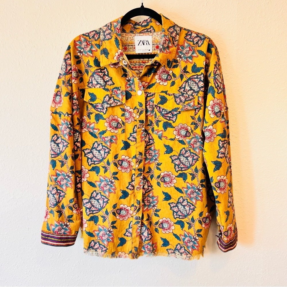 Sold Zara Rare Women's Printed Embroidered Floral Overshirt Jacket Medium